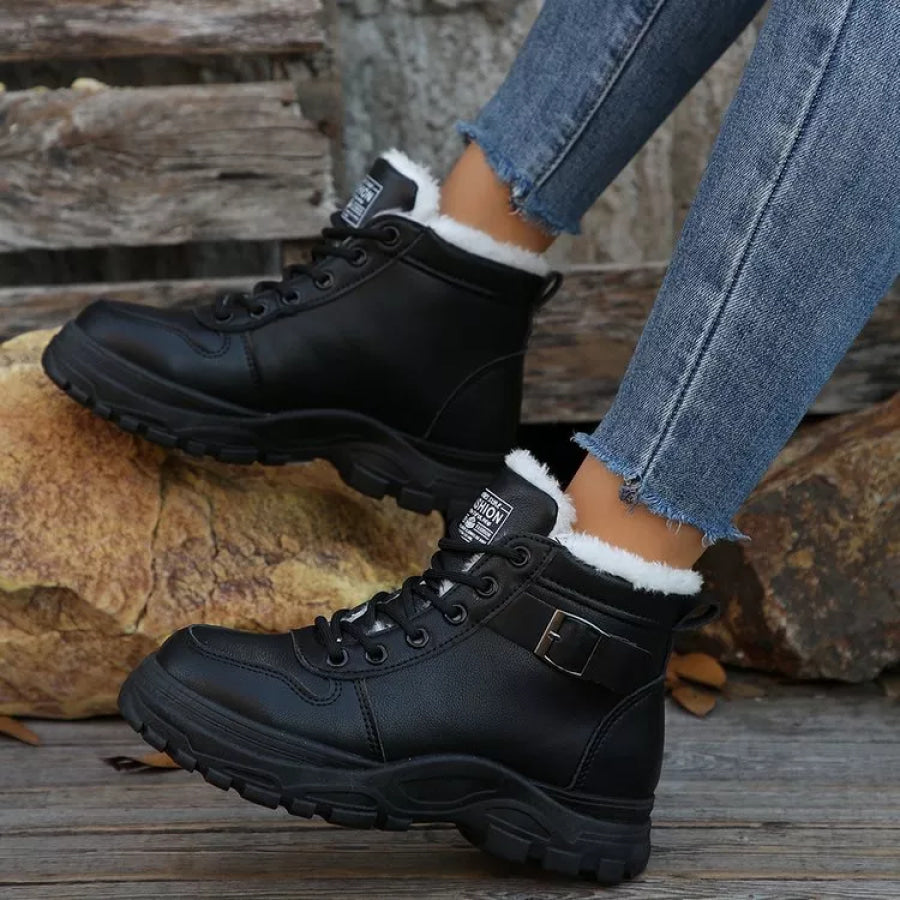Warm Lined Ankle Boots with Buckle Detail Apparel and Accessories