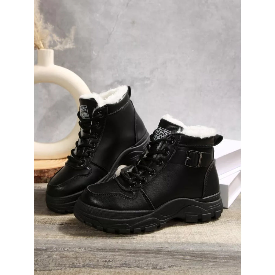 Warm Lined Ankle Boots with Buckle Detail Apparel and Accessories