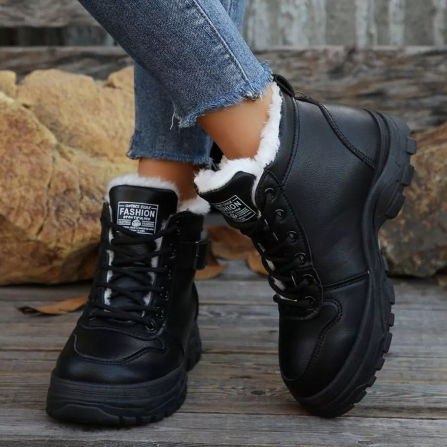 Warm Lined Ankle Boots with Buckle Detail Black / 36 Apparel and Accessories