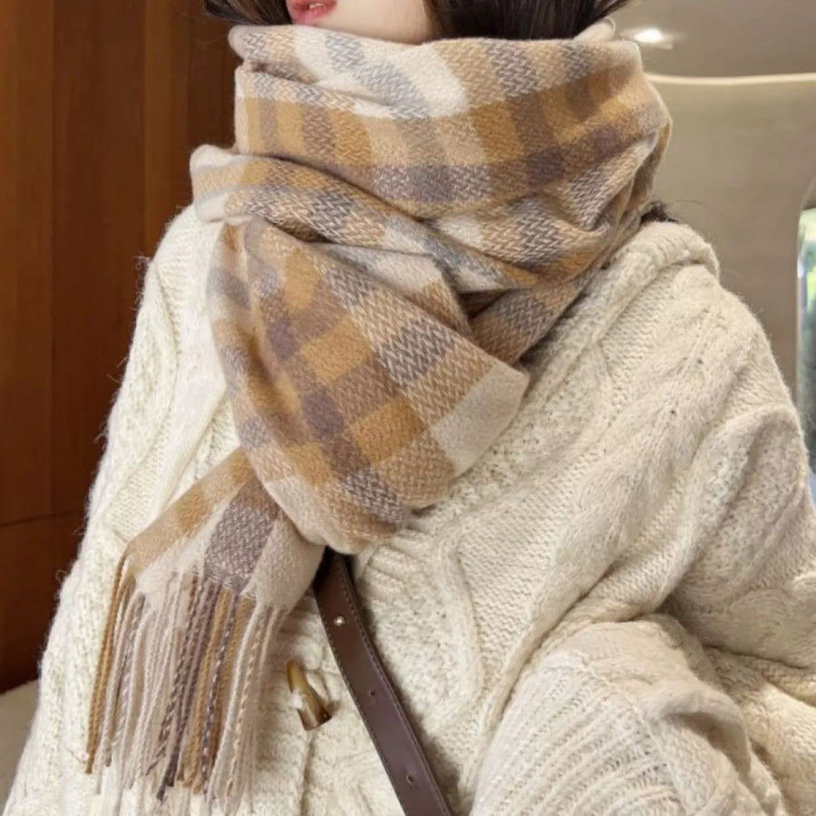 Warm Plaid Fringe Scarf Apparel and Accessories
