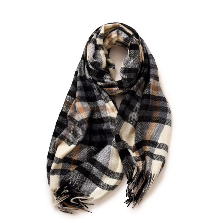 Warm Plaid Fringe Scarf Style A / One Size Apparel and Accessories