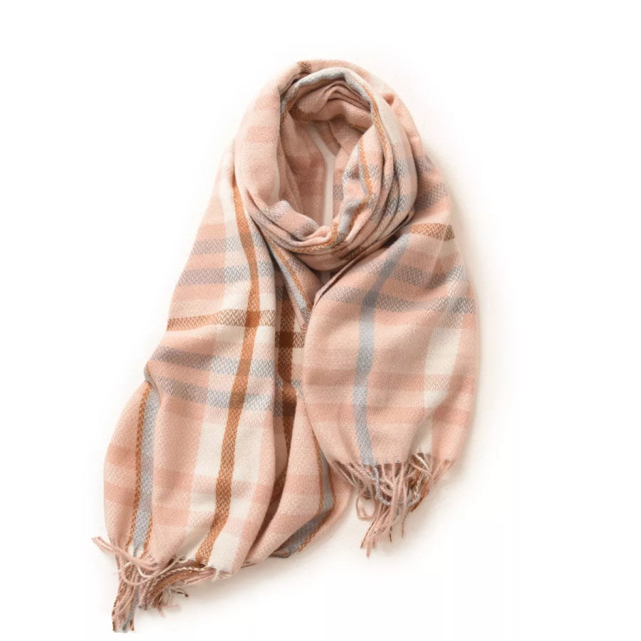 Warm Plaid Fringe Scarf Style B / One Size Apparel and Accessories