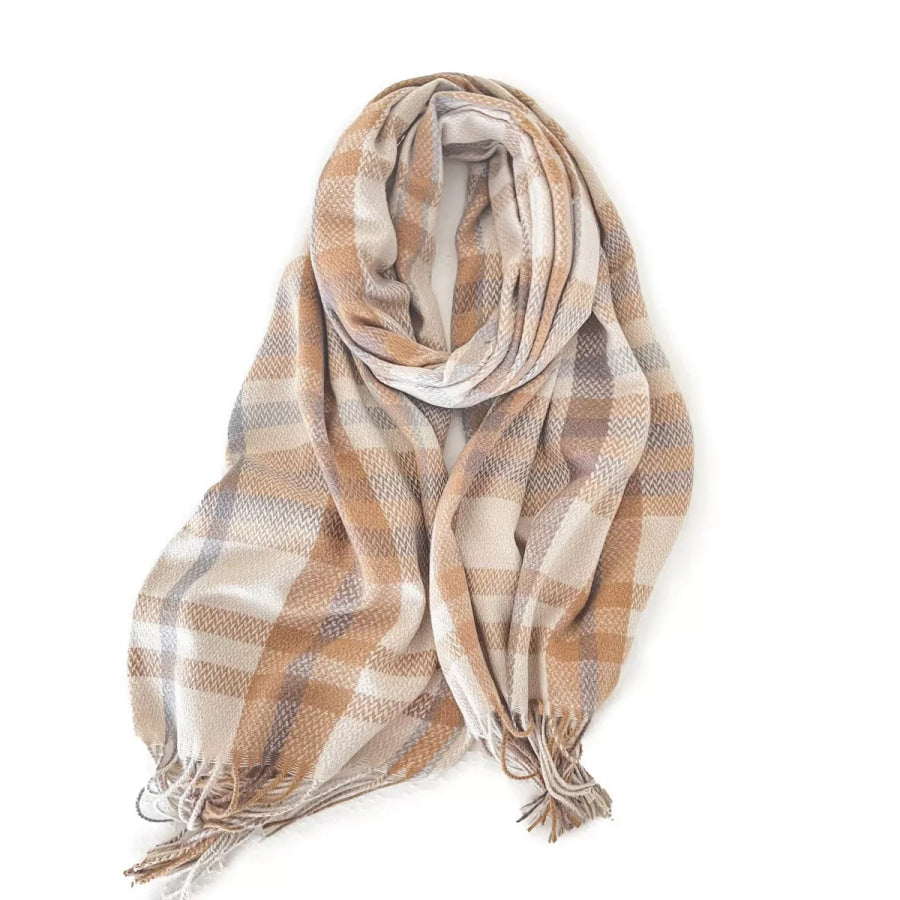 Warm Plaid Fringe Scarf Style C / One Size Apparel and Accessories