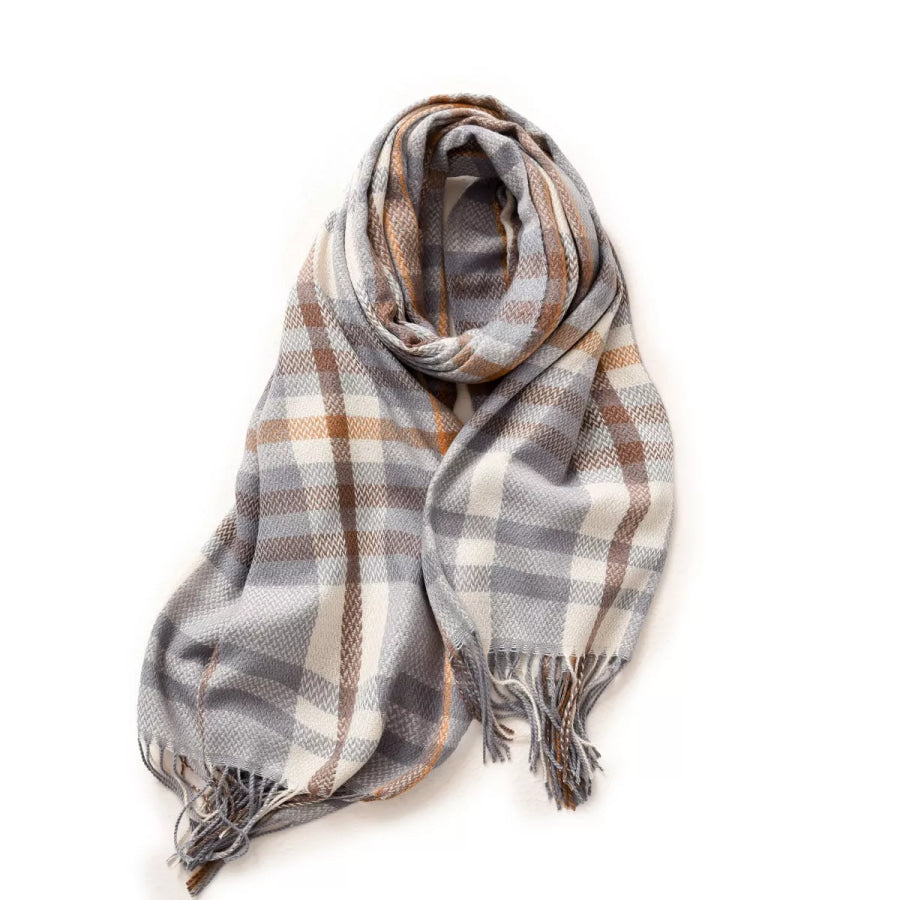 Warm Plaid Fringe Scarf Style D / One Size Apparel and Accessories