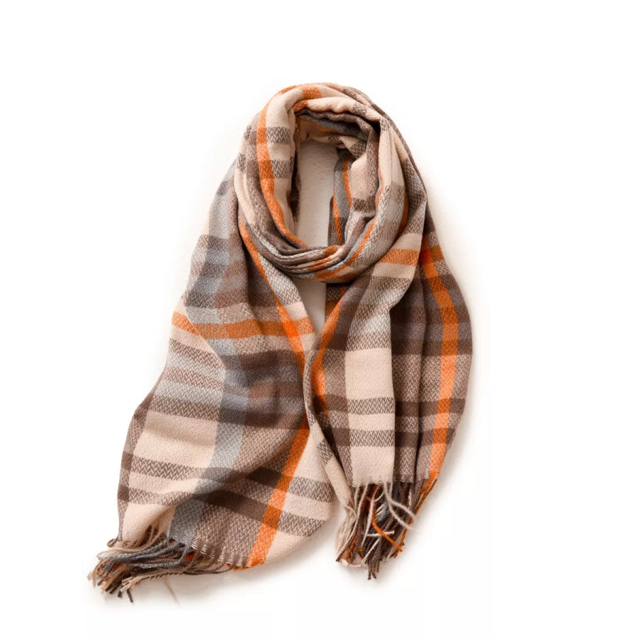 Warm Plaid Fringe Scarf Style E / One Size Apparel and Accessories
