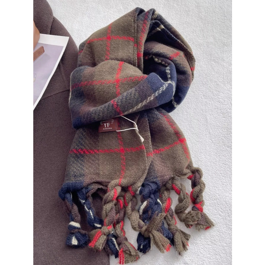 Warm Plaid Tassel Scarf British Green / One Size Apparel and Accessories
