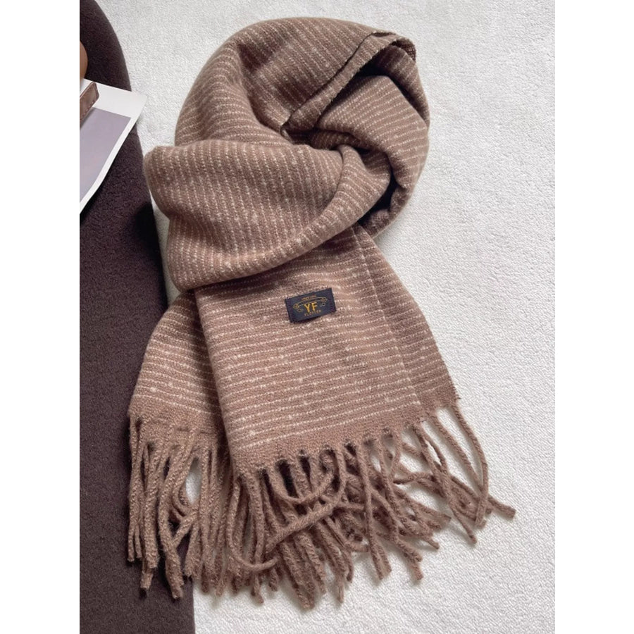 Warm Striped Tassel Scarf Khaki / ONESIZE Apparel and Accessories