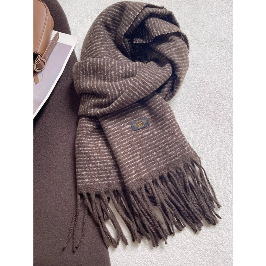 Warm Striped Tassel Scarf Mocha Green / ONESIZE Apparel and Accessories