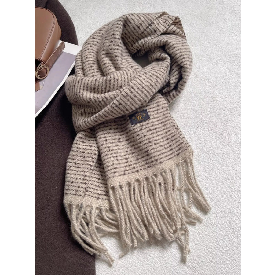 Warm Striped Tassel Scarf Off-white / ONESIZE Apparel and Accessories