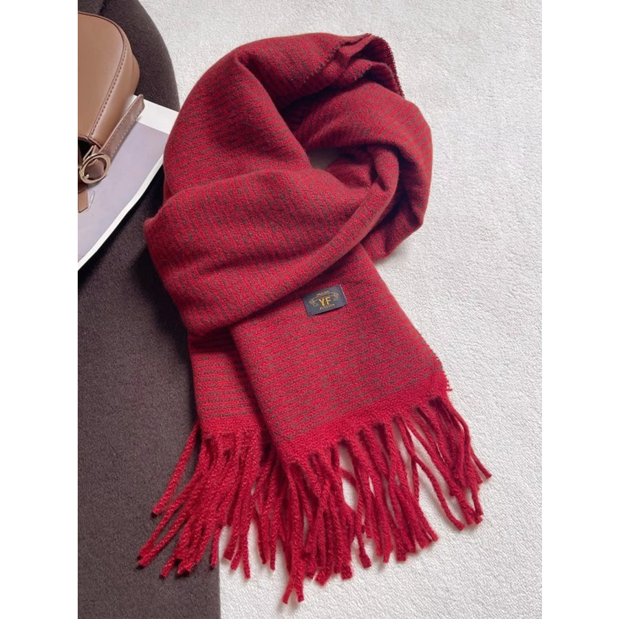 Warm Striped Tassel Scarf Retro Red / ONESIZE Apparel and Accessories