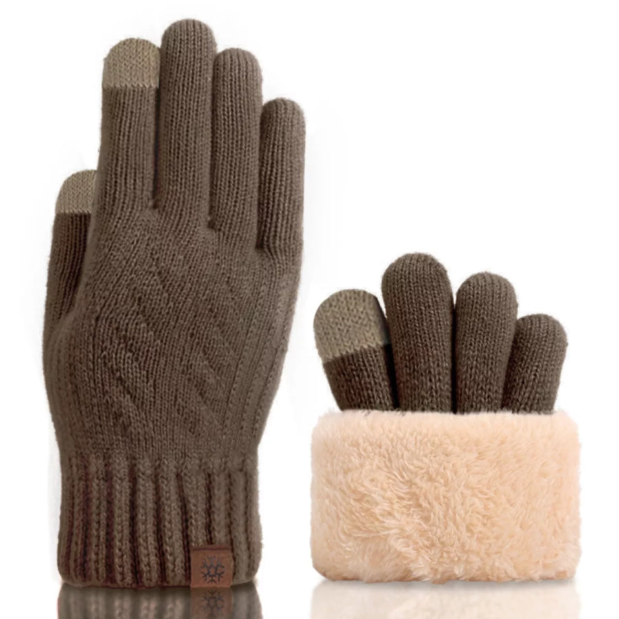 Warm Touchscreen Knit Gloves Khaki / One Size Apparel and Accessories