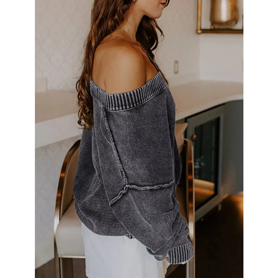 Wash V-Neck Long Sleeve Sweater Apparel and Accessories