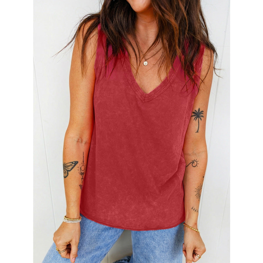 Wash V-Neck Tank Top Rust / S Apparel and Accessories