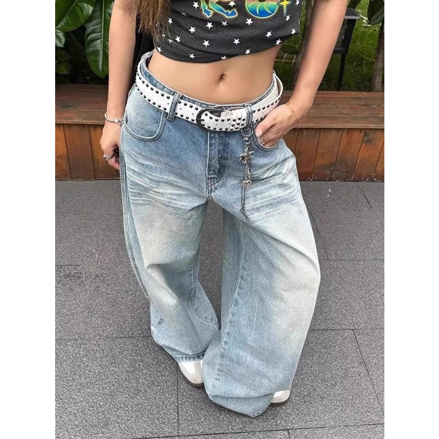 Wash Wide-Leg Baggy Jeans Blue / S Apparel and Accessories