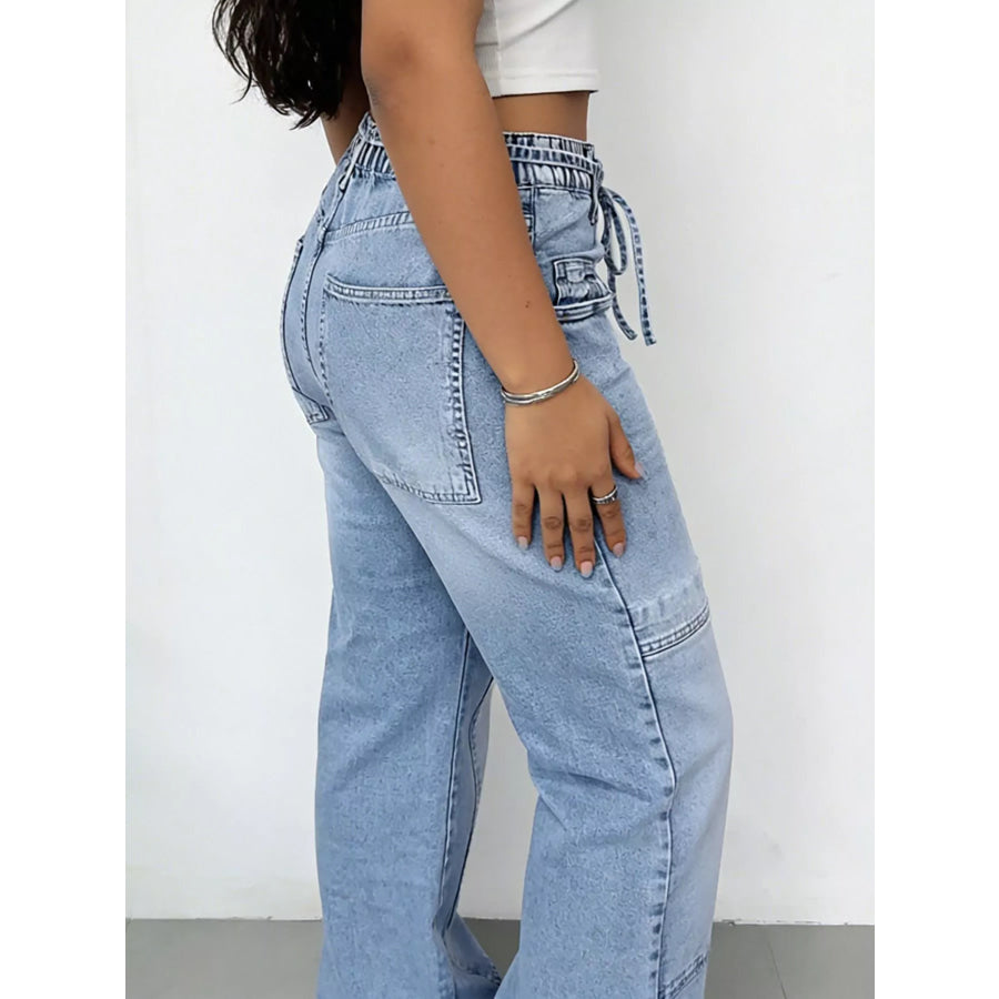 Wash Wide Leg Cargo Jeans Apparel and Accessories