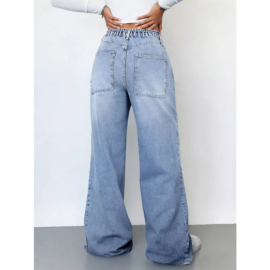 Wash Wide Leg Cargo Jeans Apparel and Accessories