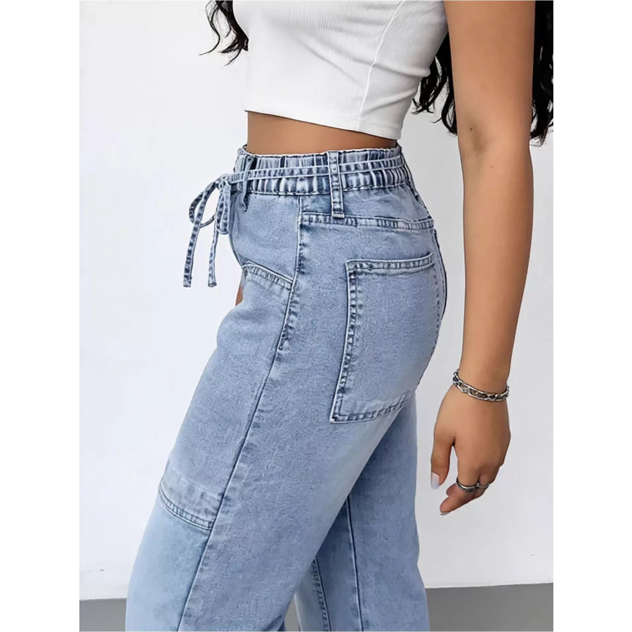 Wash Wide Leg Cargo Jeans Apparel and Accessories