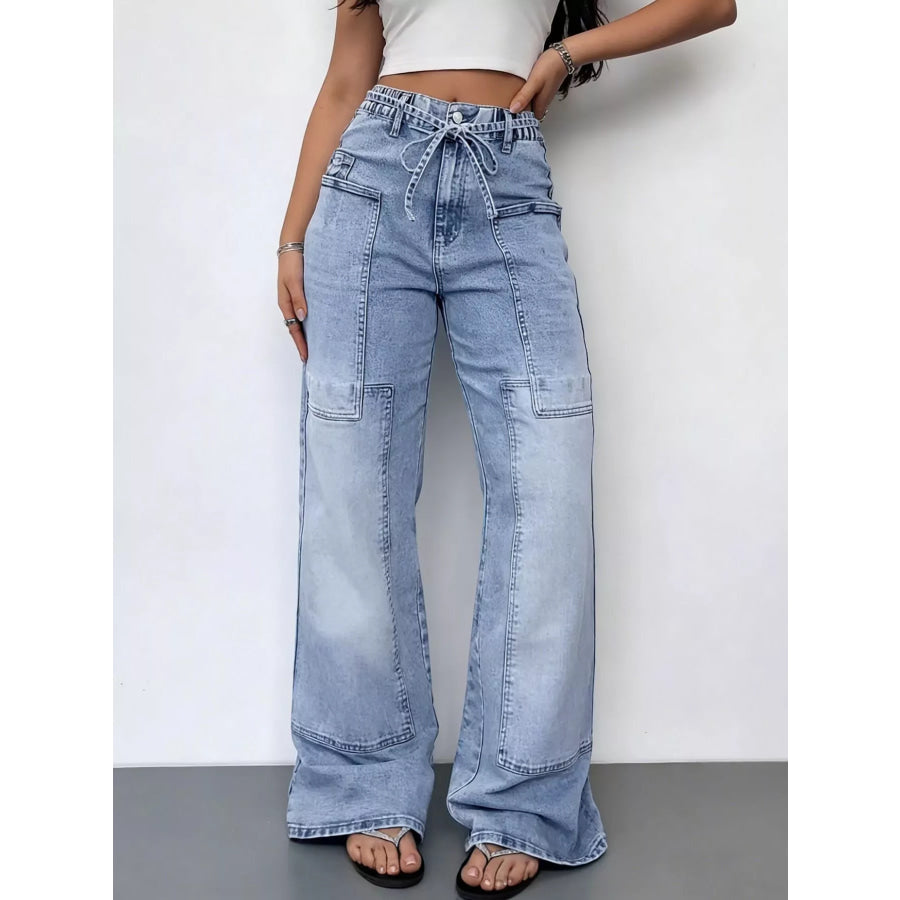 Wash Wide Leg Cargo Jeans Blue / S Apparel and Accessories