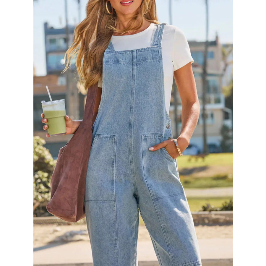 Wash Wide-Leg Denim Overalls Apparel and Accessories