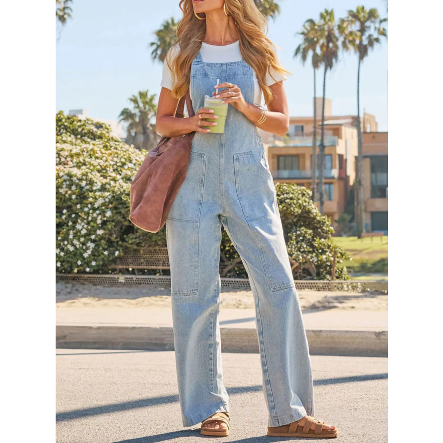 Wash Wide-Leg Denim Overalls Apparel and Accessories