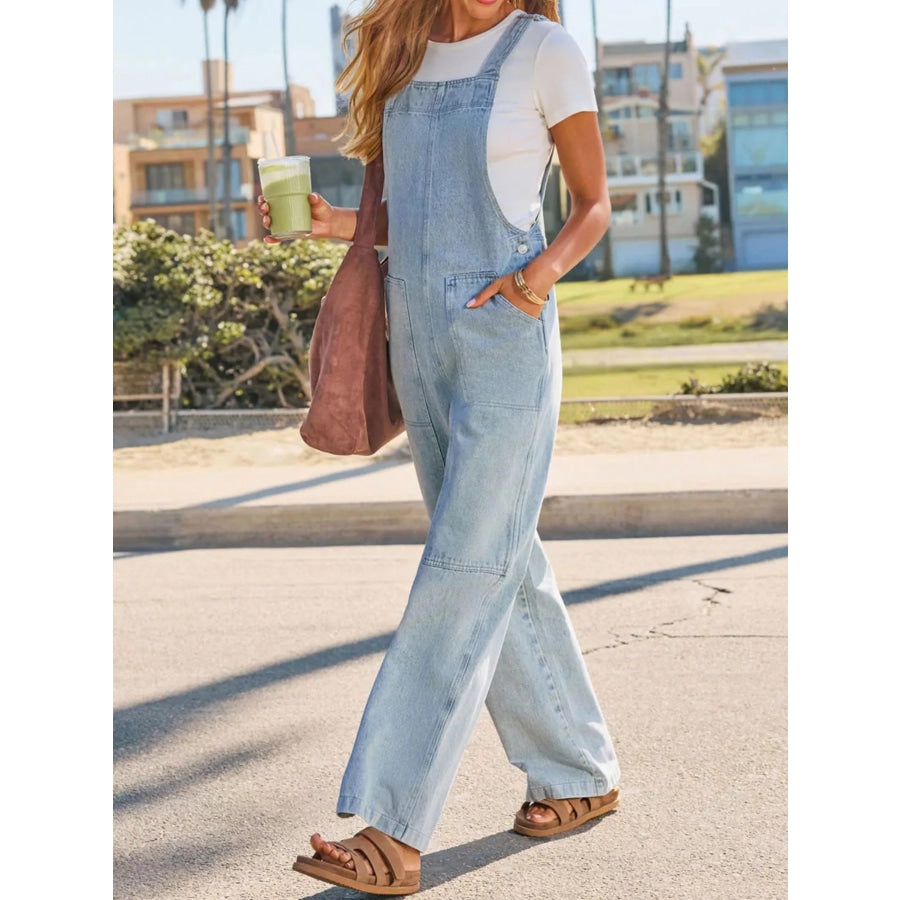 Wash Wide-Leg Denim Overalls Apparel and Accessories
