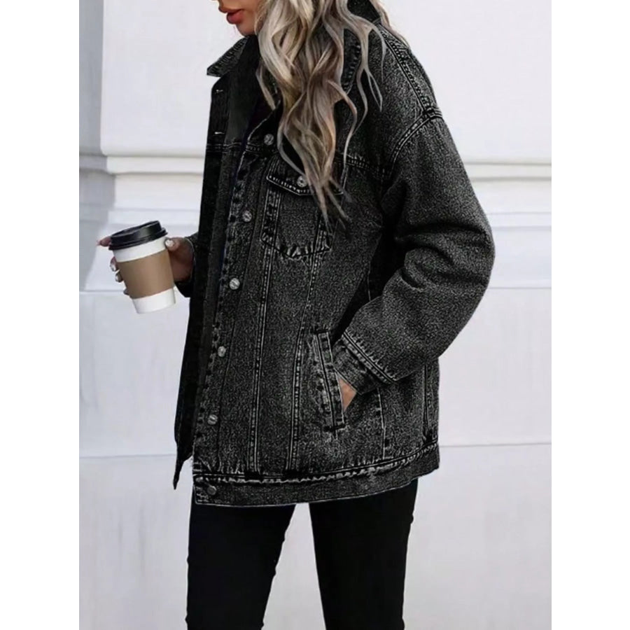 Washed Button Up Oversized Denim Jacket Apparel and Accessories