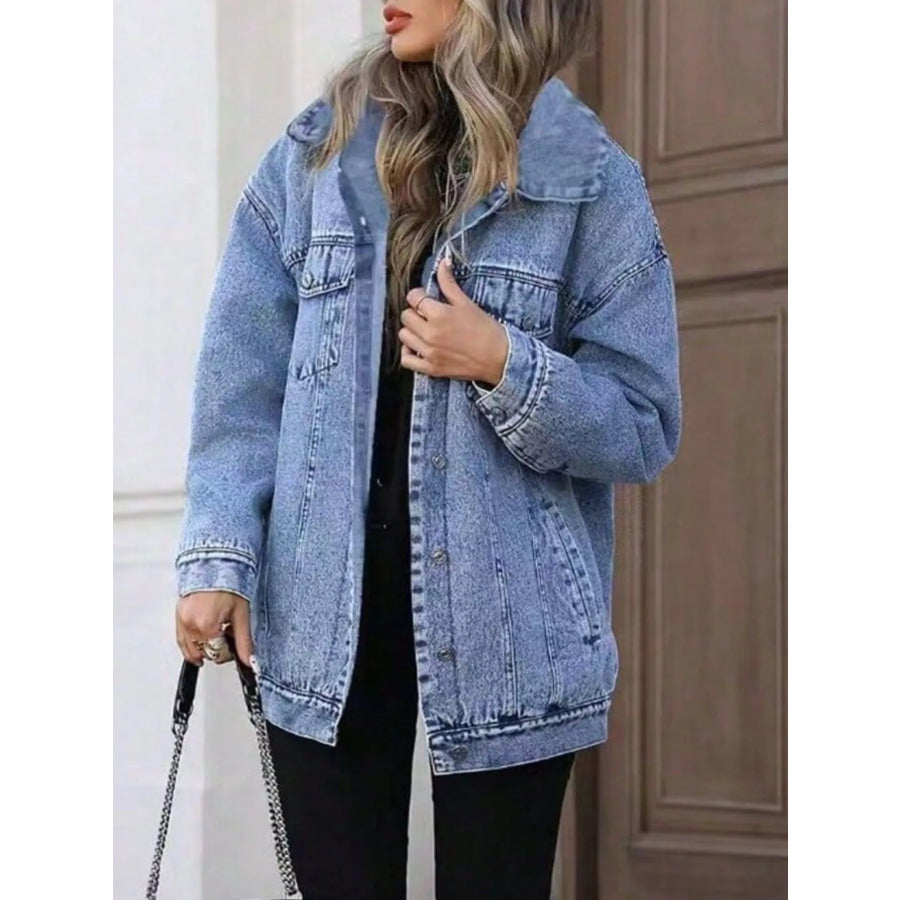 Washed Button Up Oversized Denim Jacket Apparel and Accessories