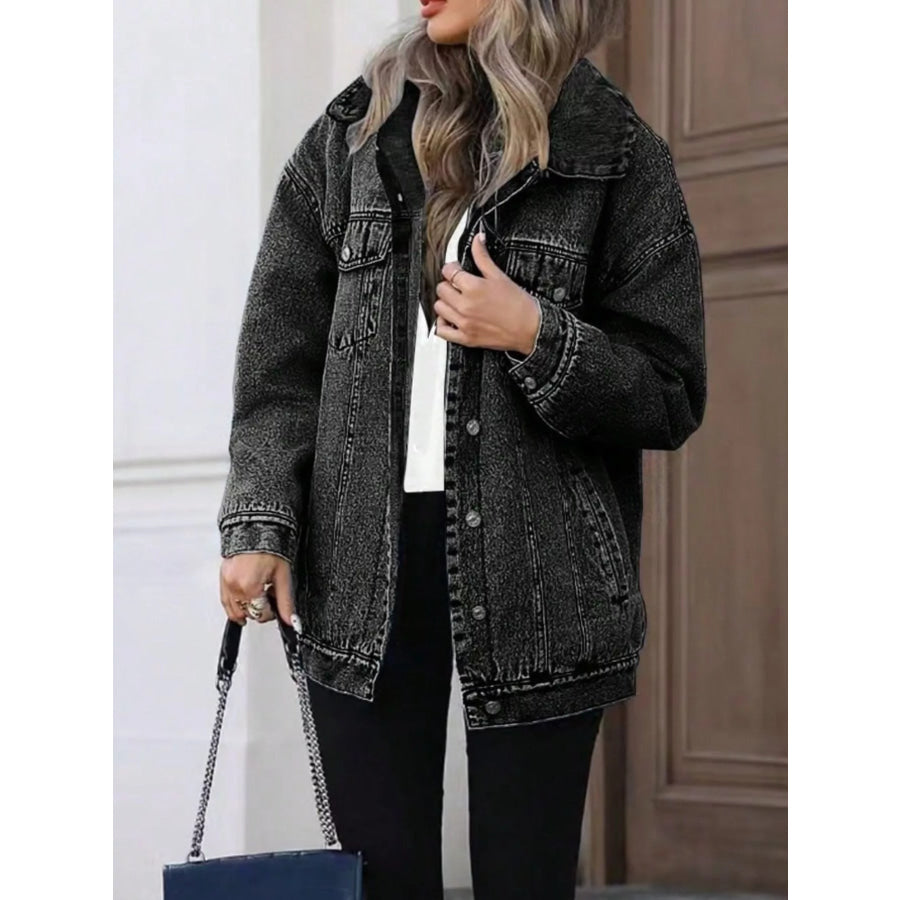 Washed Button Up Oversized Denim Jacket Apparel and Accessories