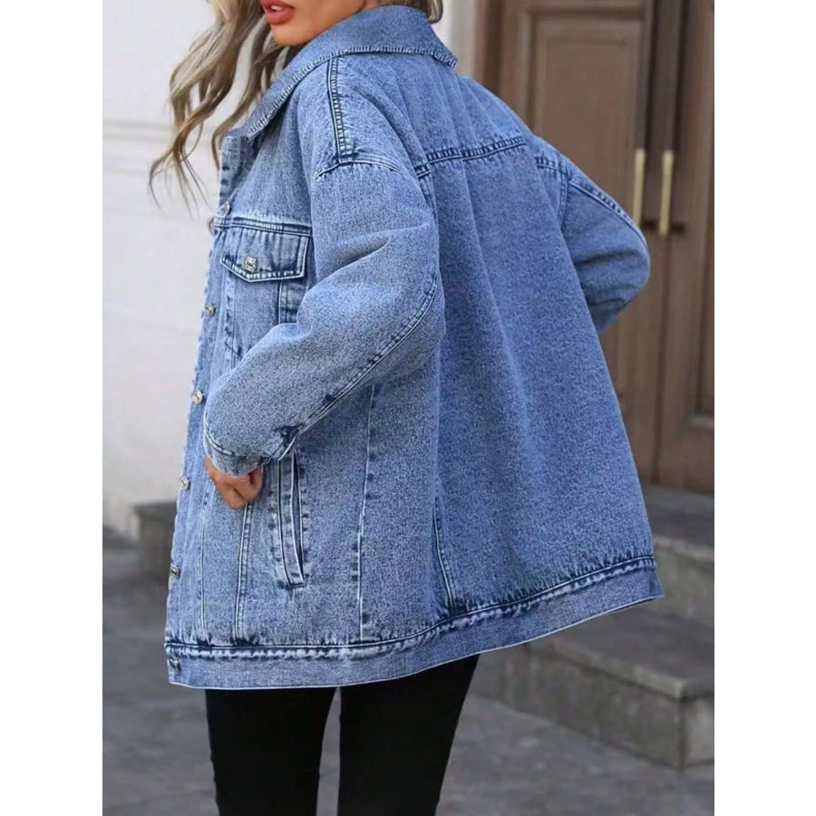 Washed Button Up Oversized Denim Jacket Blue / XS Apparel and Accessories