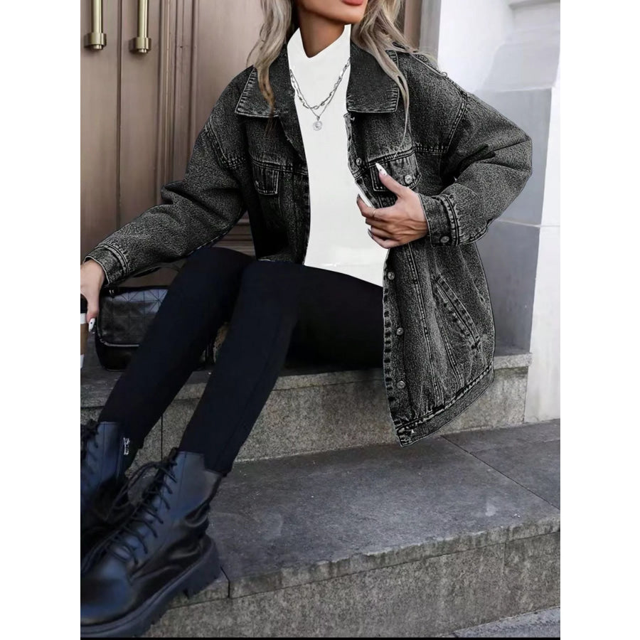 Washed Button Up Oversized Denim Jacket Apparel and Accessories