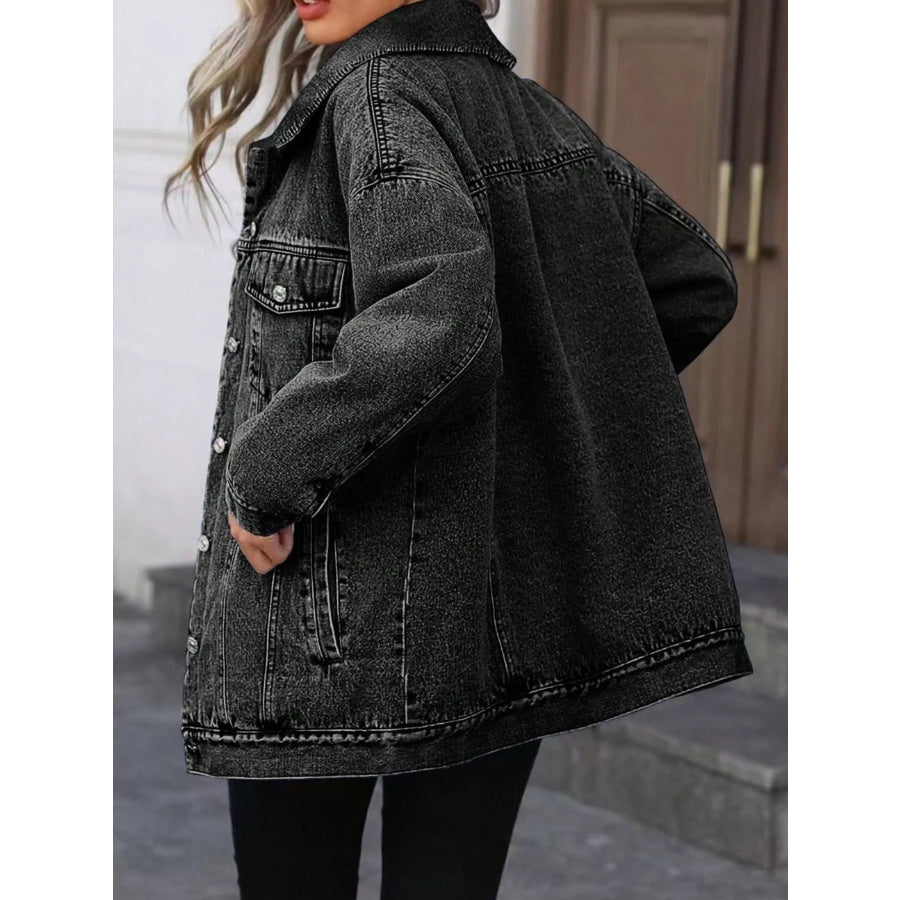 Washed Button Up Oversized Denim Jacket Apparel and Accessories