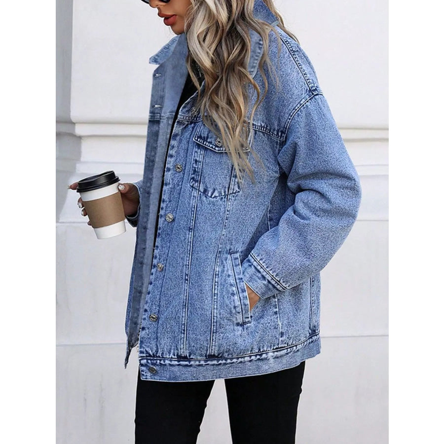Washed Button Up Oversized Denim Jacket Apparel and Accessories