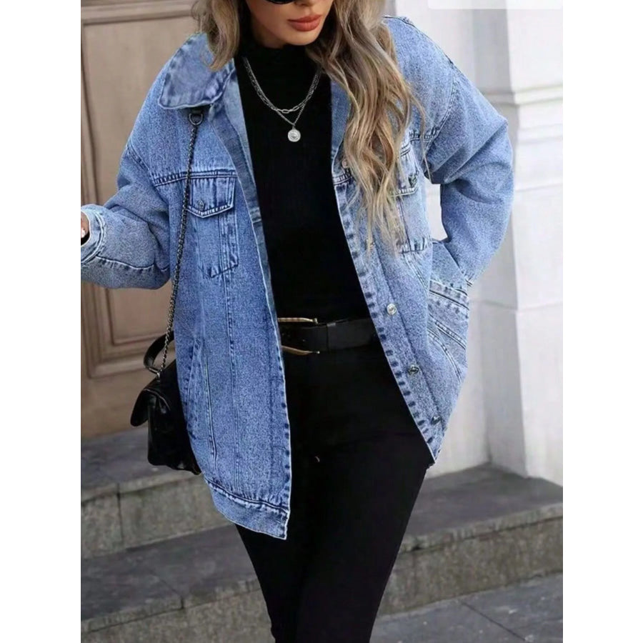 Washed Button Up Oversized Denim Jacket Blue / XS Apparel and Accessories
