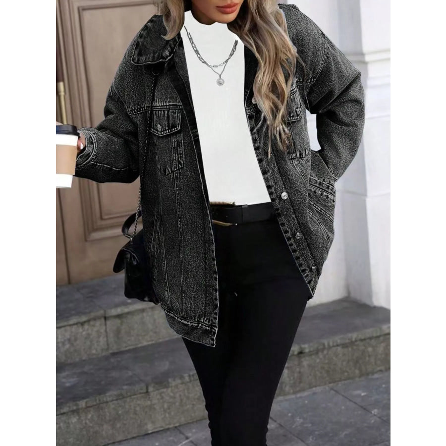 Washed Button Up Oversized Denim Jacket Grey / XS Apparel and Accessories