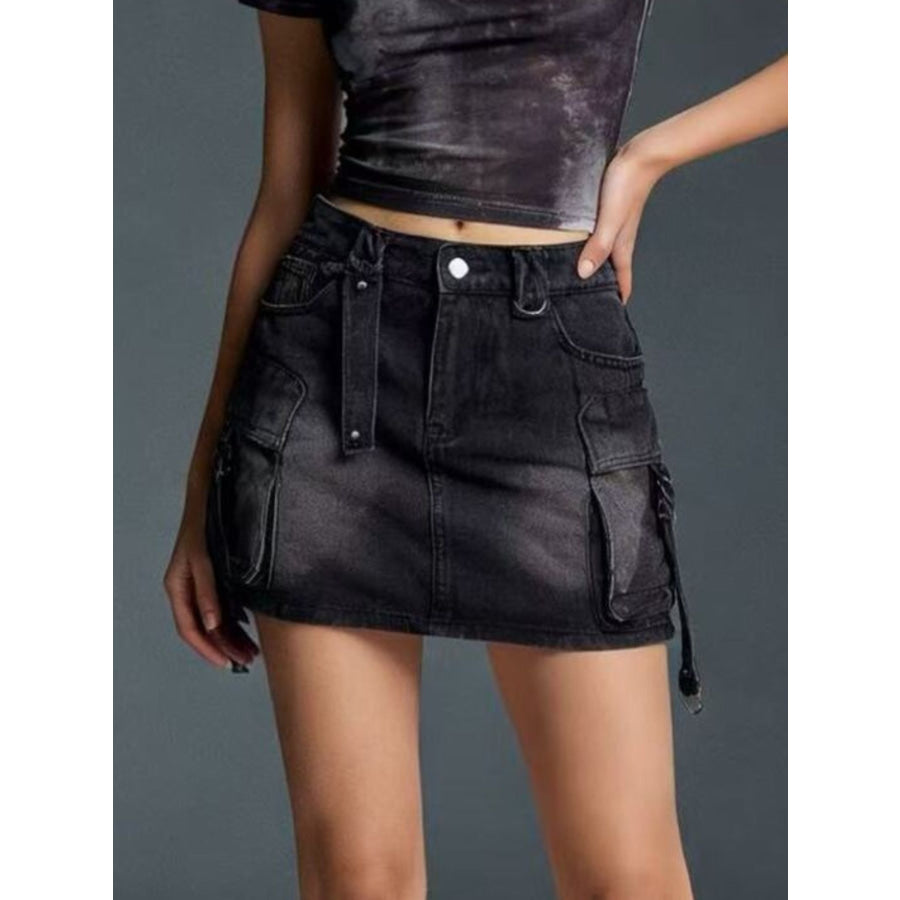 Washed Cargo Denim Skirt Apparel and Accessories