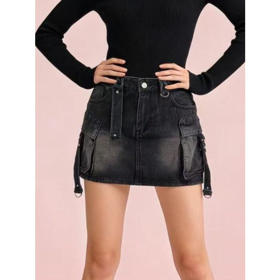 Washed Cargo Denim Skirt Apparel and Accessories
