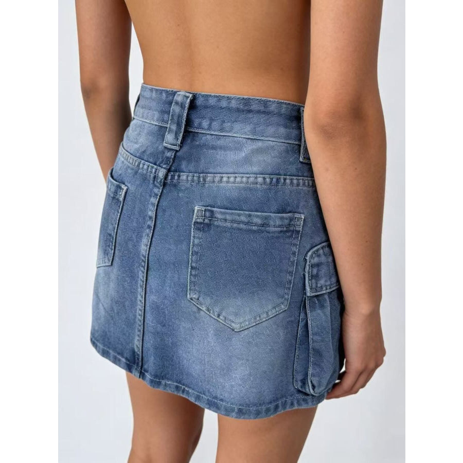 Washed Cargo Denim Skirt Apparel and Accessories