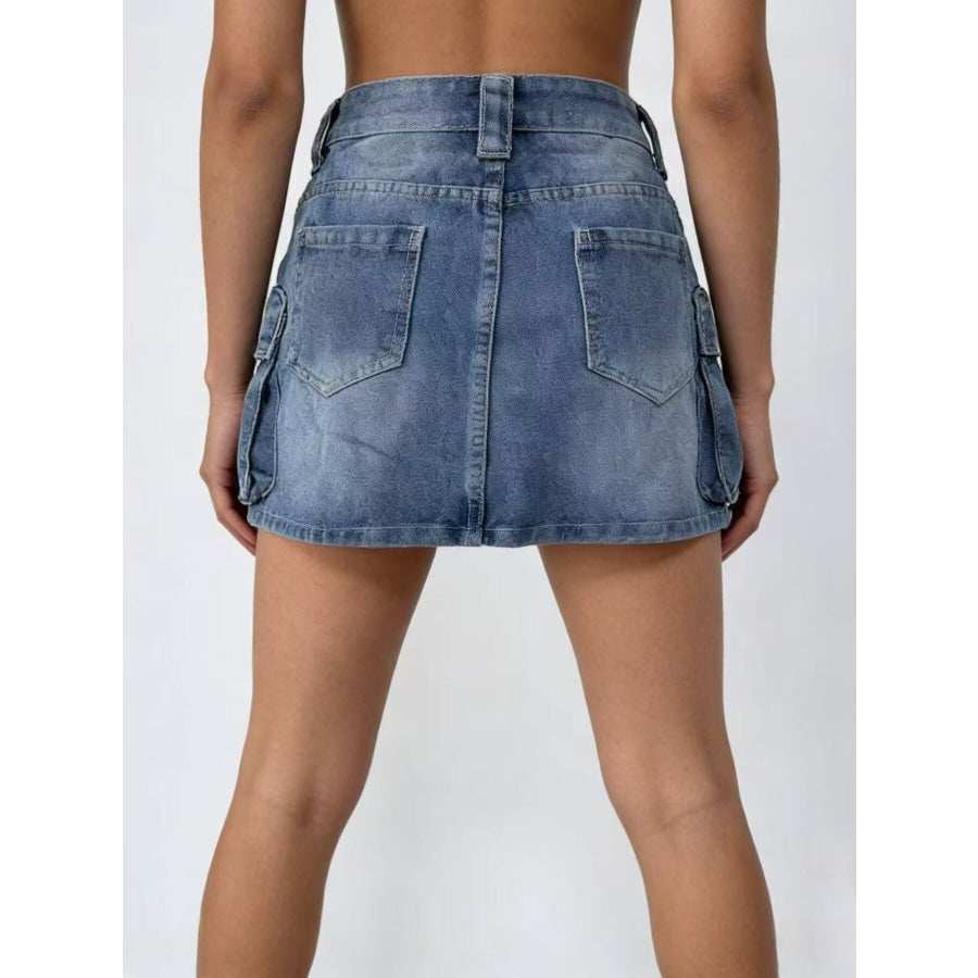 Washed Cargo Denim Skirt Apparel and Accessories