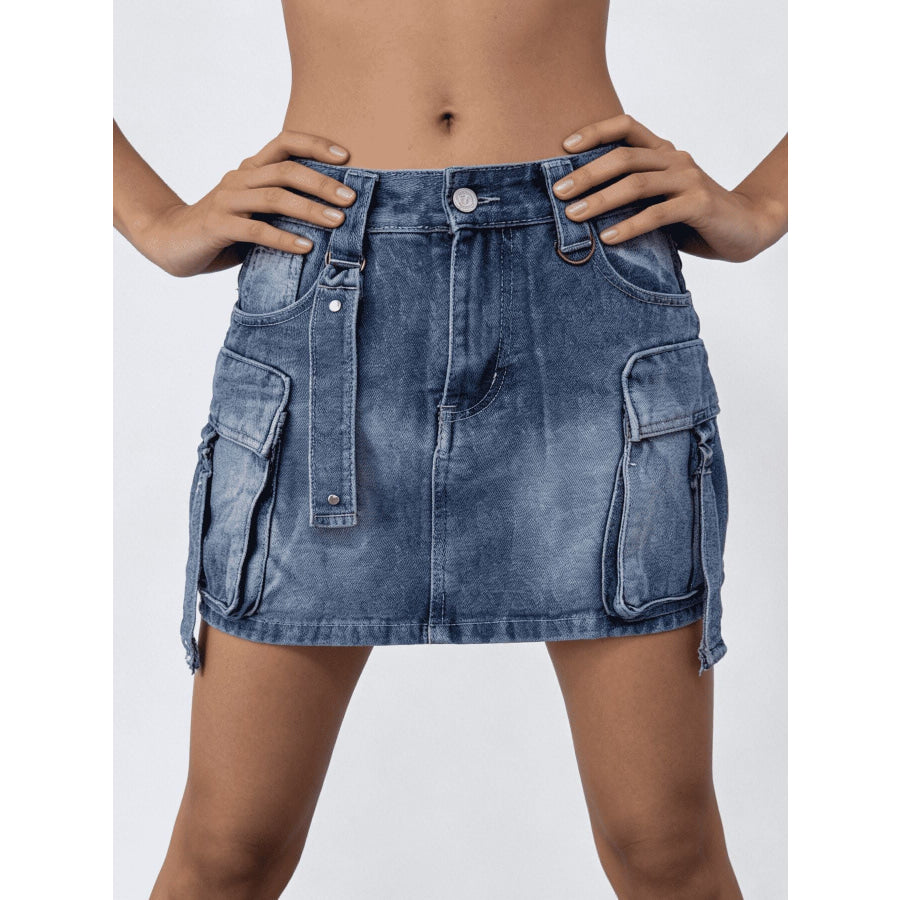Washed Cargo Denim Skirt Apparel and Accessories