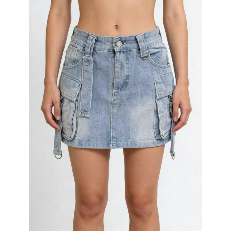 Washed Cargo Denim Skirt Apparel and Accessories
