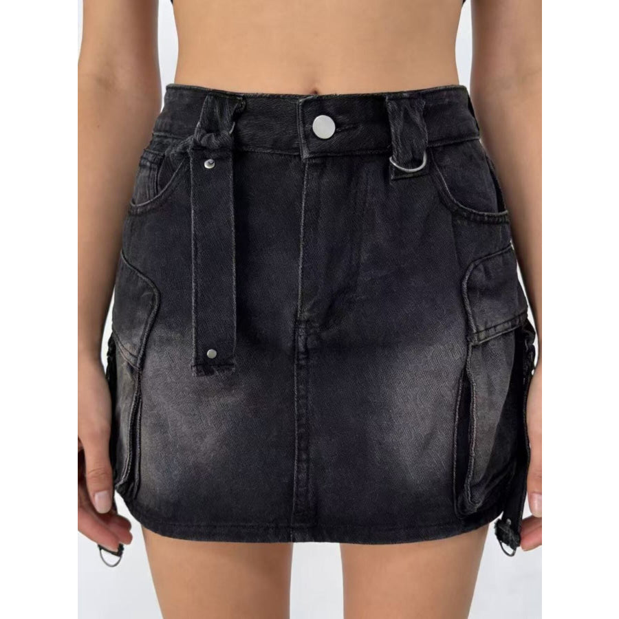 Washed Cargo Denim Skirt Apparel and Accessories