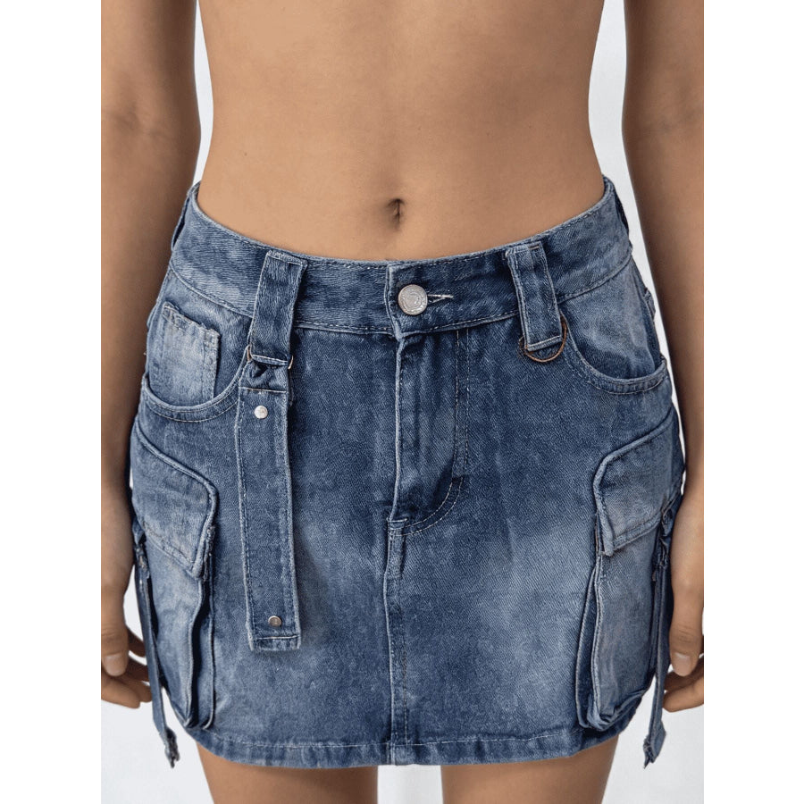 Washed Cargo Denim Skirt Apparel and Accessories