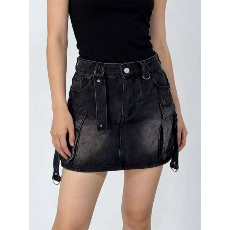 Washed Cargo Denim Skirt Black / S Apparel and Accessories