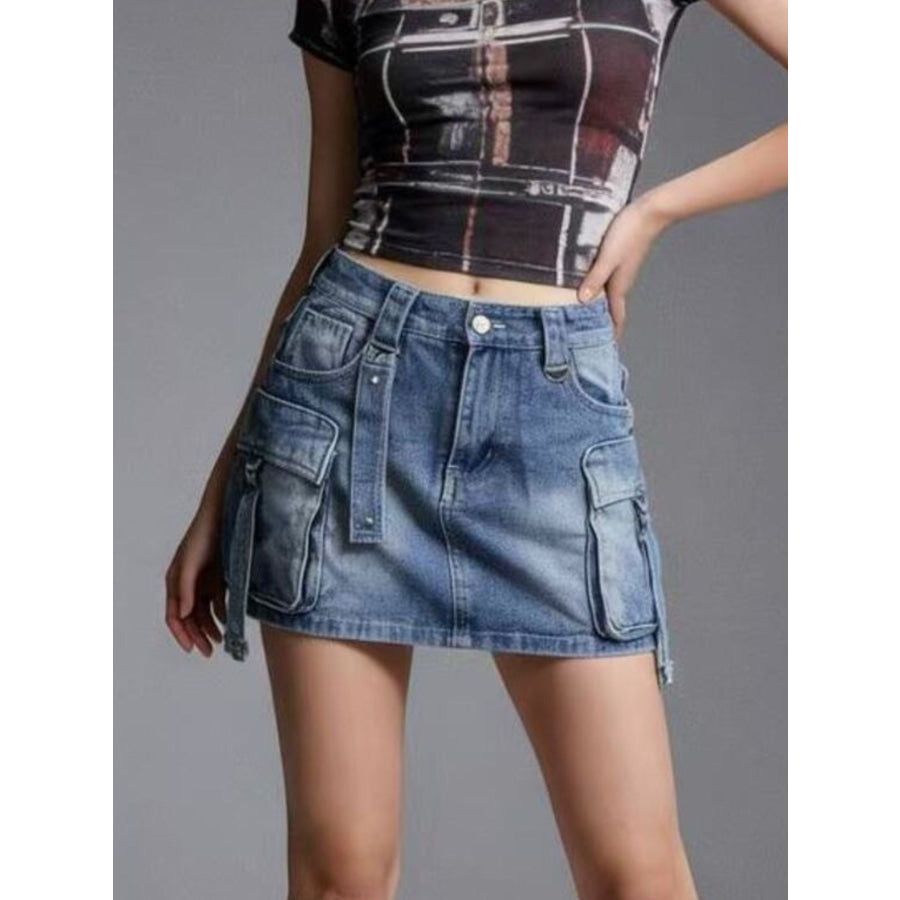 Washed Cargo Denim Skirt Dark Blue / S Apparel and Accessories