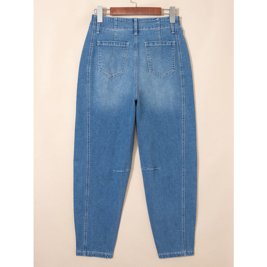 Washed Cuffed Barrel Jeans Apparel and Accessories