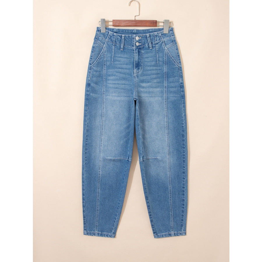 Washed Cuffed Barrel Jeans Apparel and Accessories