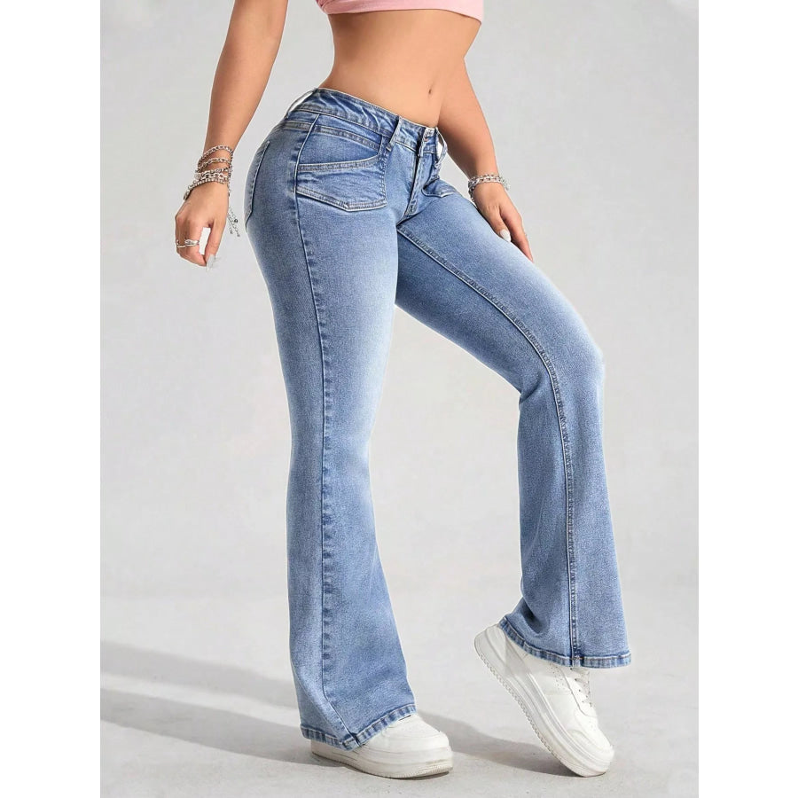 Washed Flare Leg Jeans Apparel and Accessories