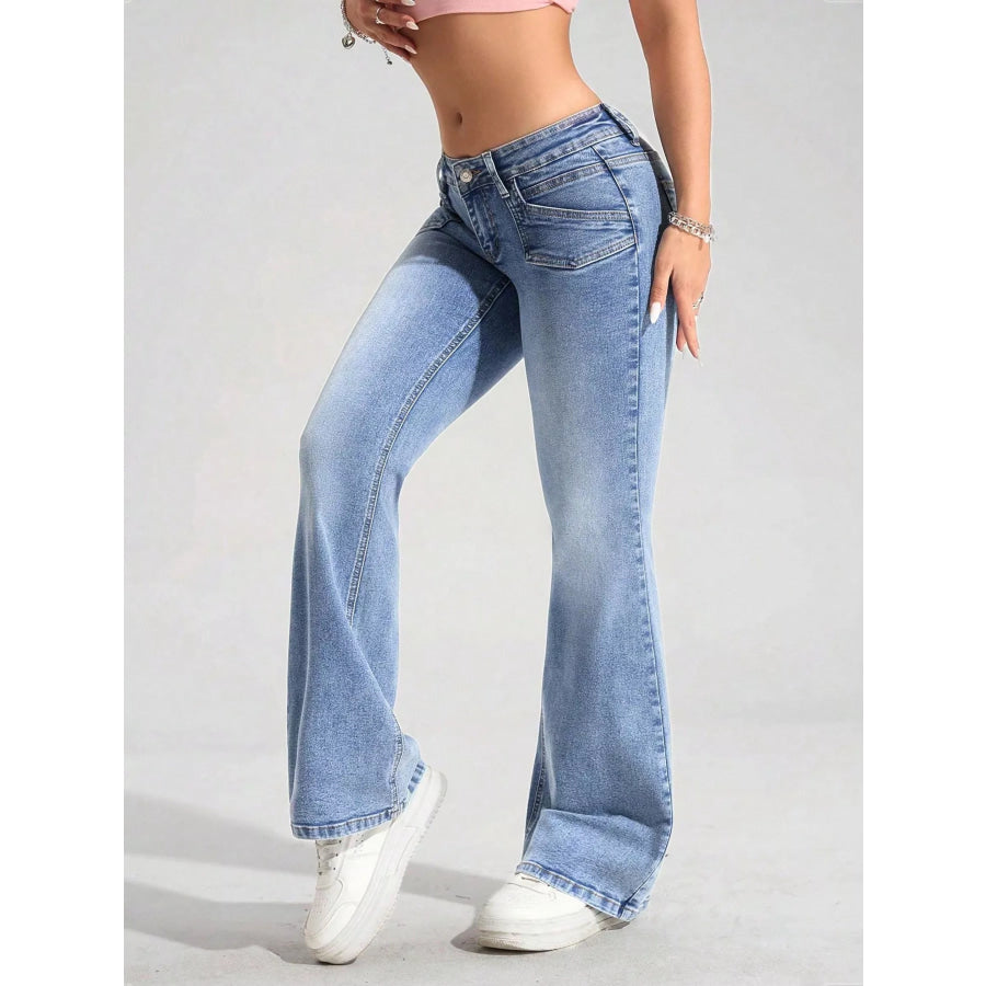 Washed Flare Leg Jeans Apparel and Accessories