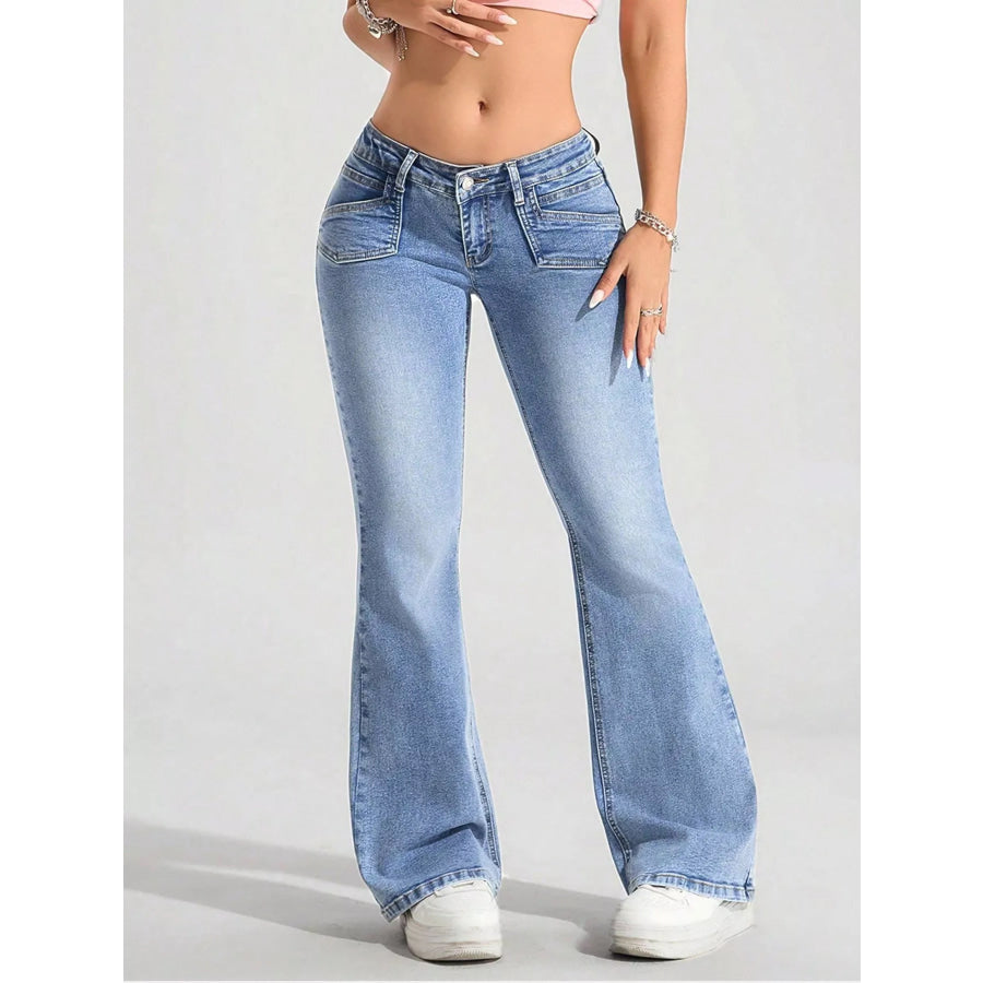 Washed Flare Leg Jeans Blue / XXS Apparel and Accessories