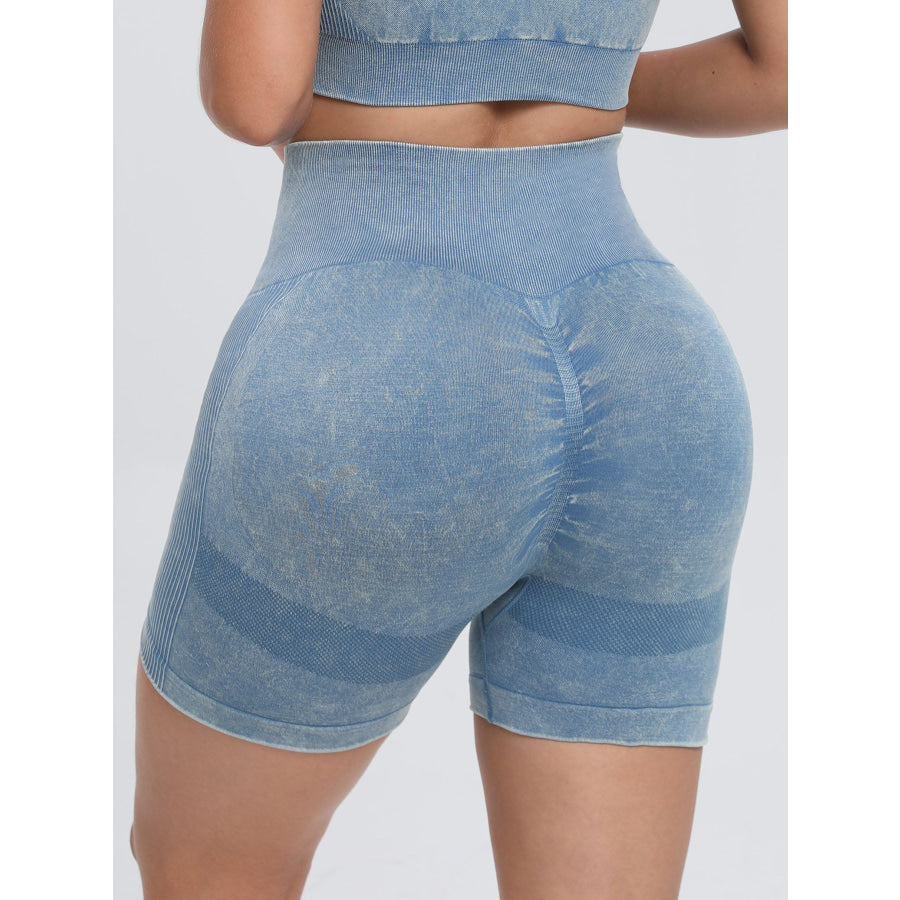 Washed High Waist Active Shorts Apparel and Accessories